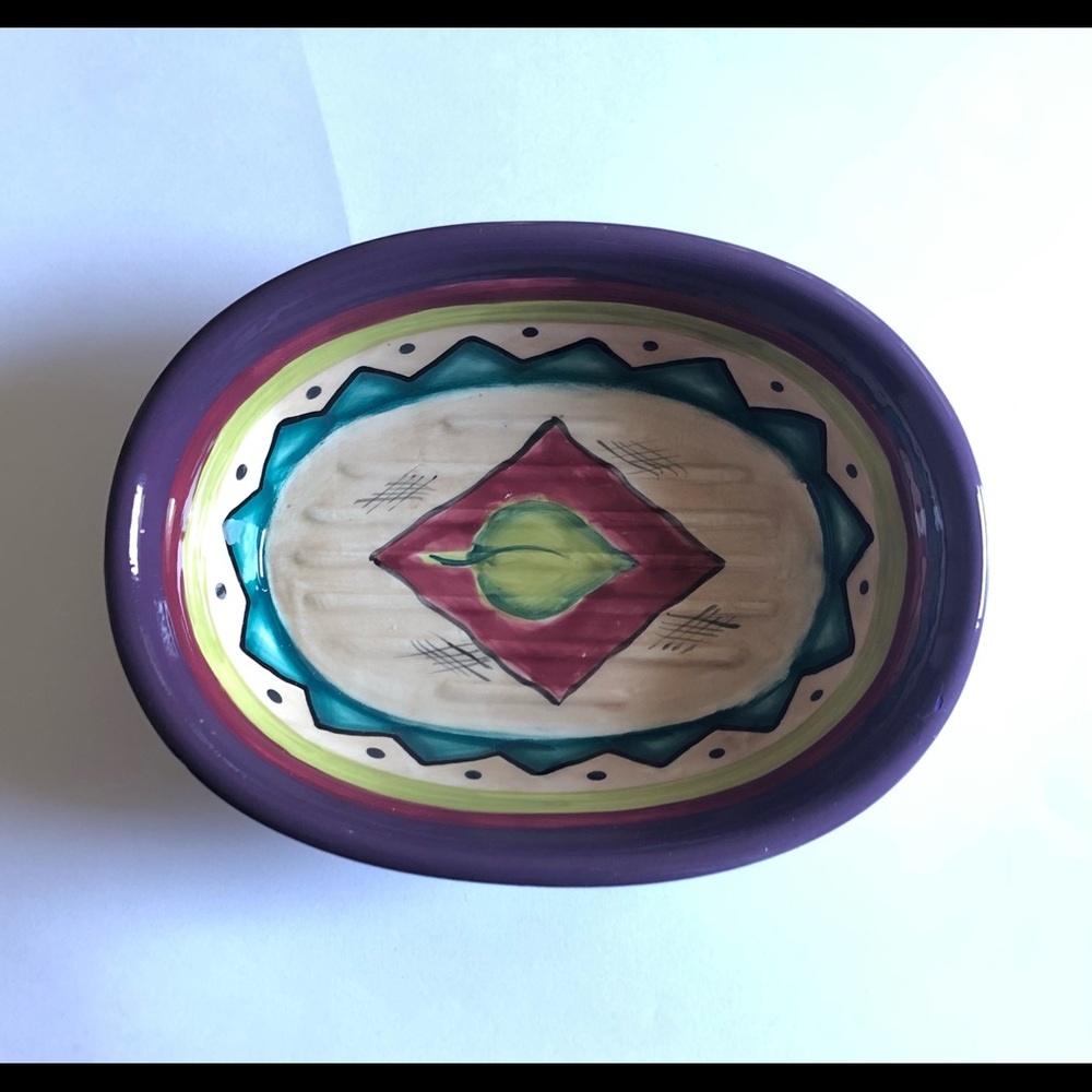 Dish ceramic decorative purple, soft red, turquoise, and lime - Picture 6 of 6